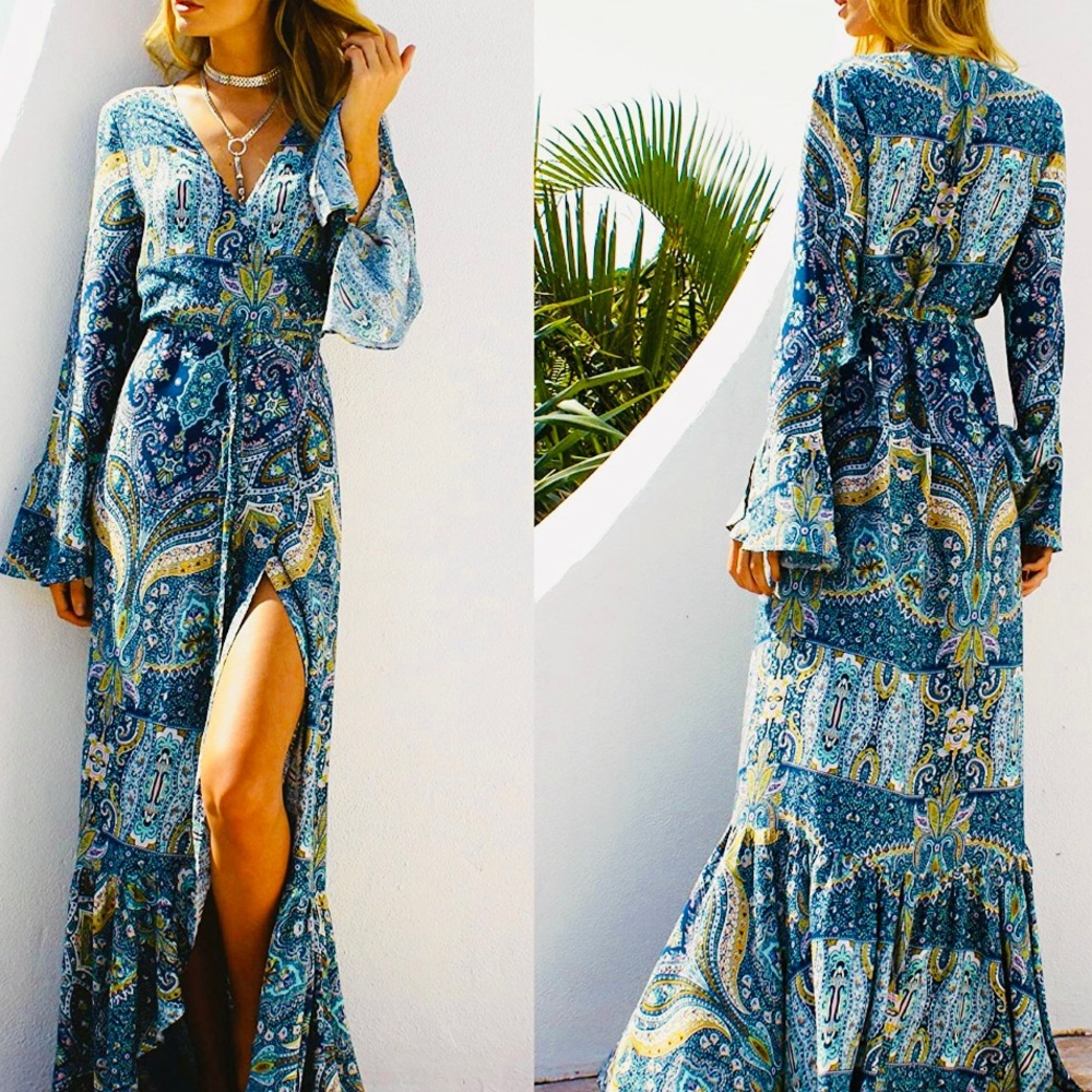Boho Gypsy Paisley Maxi Dress